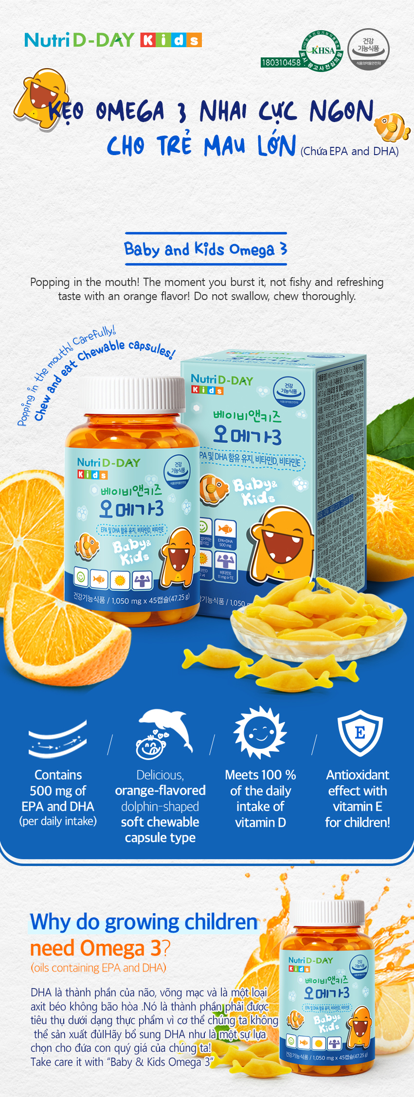 Viên uống bổ sung DHA, EPA Nutri D-DAY Baby & Kids Omega 3 phát triển ...